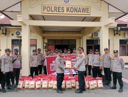 20 Tahun Pengabdian Kapolres Konawe Bagikan 2 Ton Beras Untuk Warga Kurang Mampu