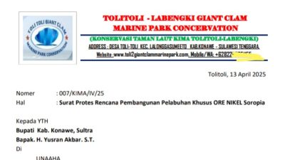 Konservasi Taman Laut Kima Tolitoli-Labengki Layangkan Protes, Tolak Pembangunan Pelabuhan Ore Nikel di Soropia